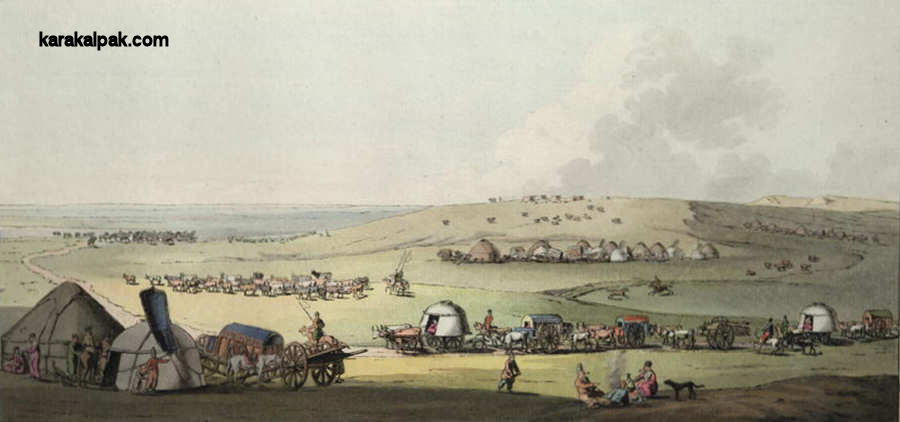 Painting of Noghay cart tents and yurts by Geissler