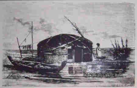 Sketch of a Karakalpak yurt on the waters edge by N Karazin