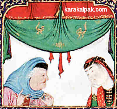 Zahhak receiving the daughters of Jamshid