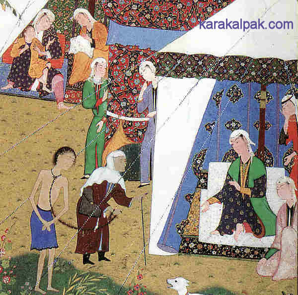 Majnun brought in chains to Layla's tent