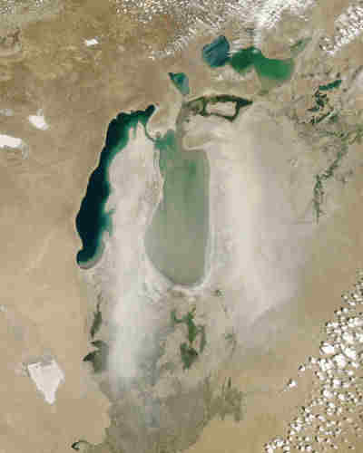 Dust storm over the Aral Sea in June 2006