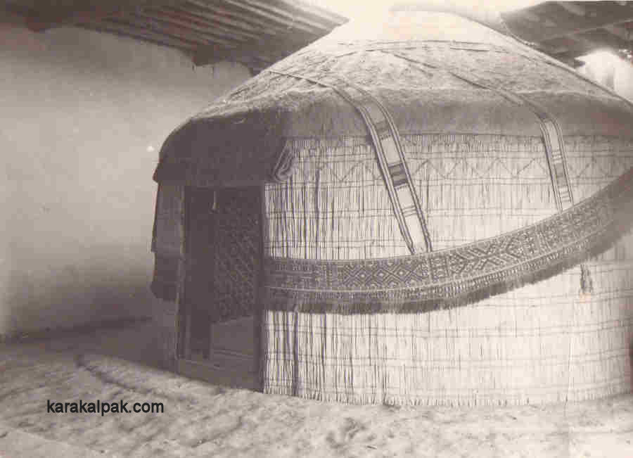 A Karakalpak yurt erected inside the room of a building in the 1930s